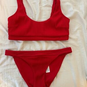 Hollister Red Ribbed Bikini Set